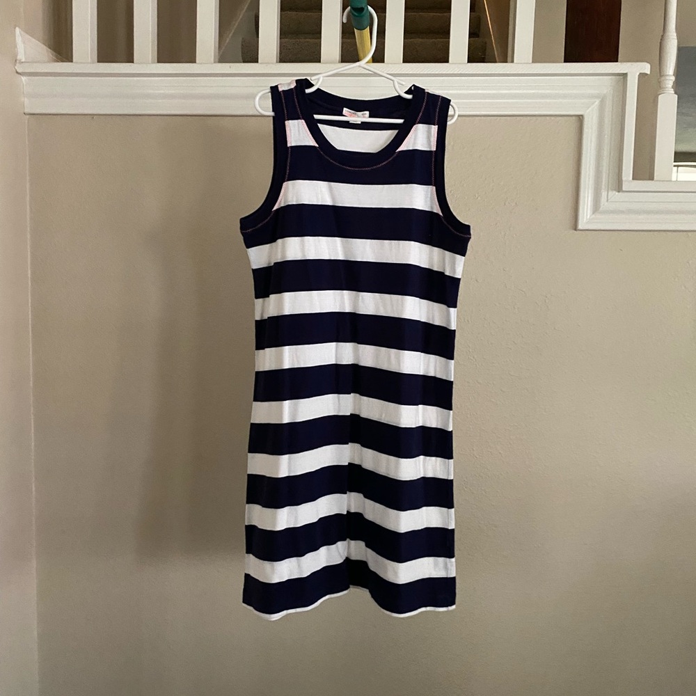 Girls Navy and White Striped Sleeveless Dress